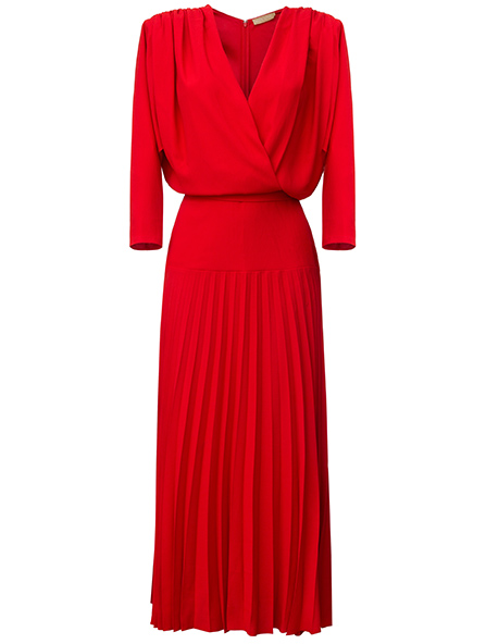 Padded V-neck long dress in red