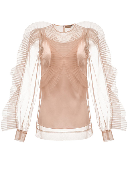 Iconic ruffle tulle blouse in beige
