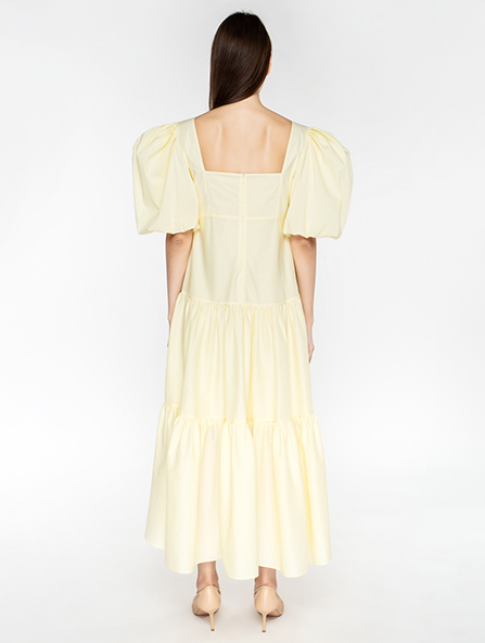 Cotton loose midi dress in yellow
