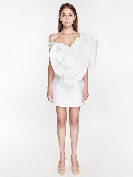 3D floral cotton mini dress in white