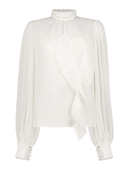 Chiffon blend highneck blouse in white