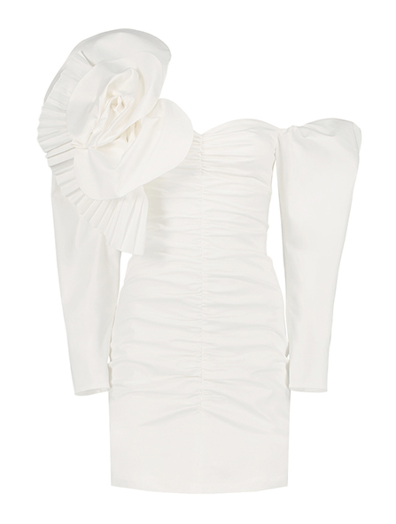 3D cotton rose mini dress in white