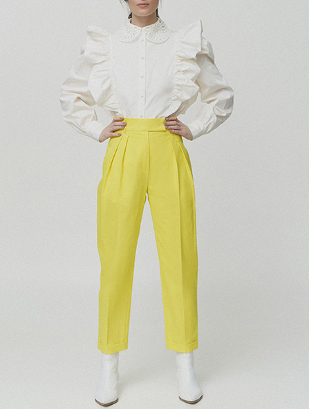 Cotton cropped pants in yellow lemon