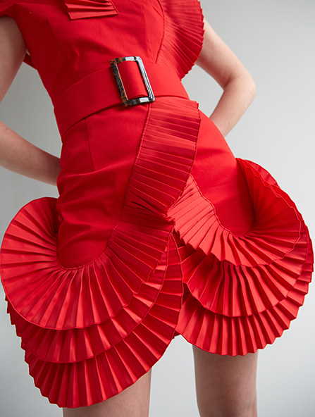 Mini dress with pleated decor in red