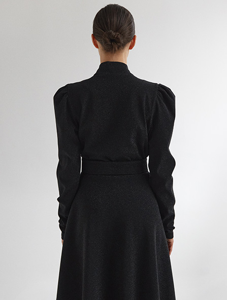 Wrap V-neck midi dress in black lurex