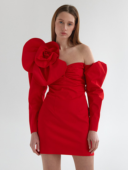 Платье мини с декором красное