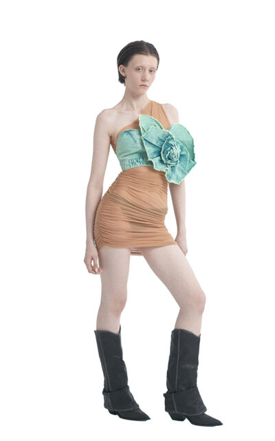 Denim bra with floral decor