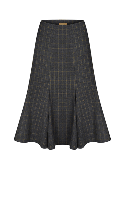 CHECKED GODET MIDI SKIRT