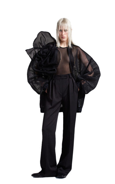 MESH OVERSIZED BLACK JACKET WITH 3D FLOWER