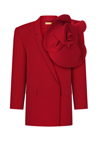 OVERSIZED LONG BLAZER WITH 3D FLOWER DECOR