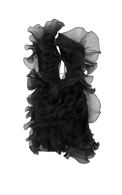 TRANSLUCENT FLOWER MINI DRESS WITH PLEATED DECOR