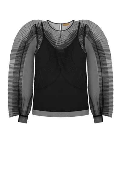 TULLE BLOUSE WITH FRILLS IN BLACK