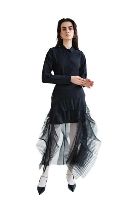 TULLE RUFFLE MIDI SKIRT IN BLACK - 2