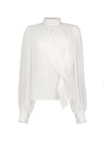 CHIFFON BLEND HIGHNECK BLOUSE IN WHITE