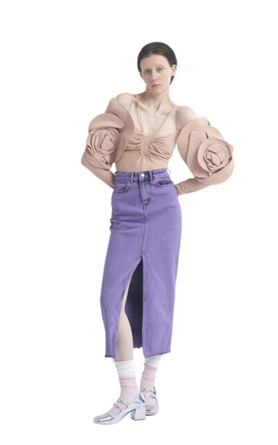 COLORED DENIM MIDI SKIRT