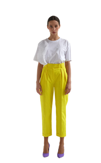 Cotton Cropped Pants Lemon Yellow Nadya Dzyak