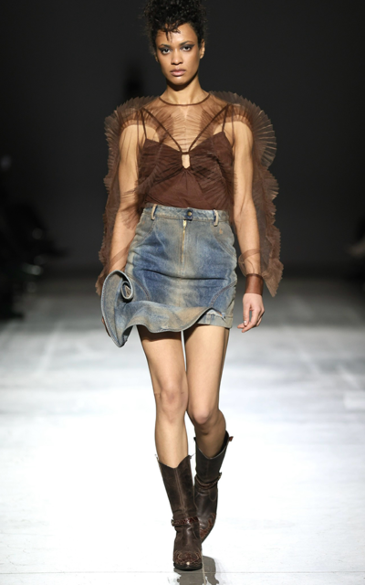 RUSTY DENIM MIN-SKIRT WITH FLORAL LIKE RUFFLE NADYA DZYAK FW