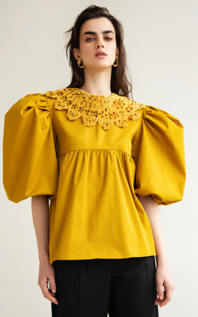 Cotton Blouse With Short Baloon Sleeves And Laser Cutting Collar Nadya Dzyak