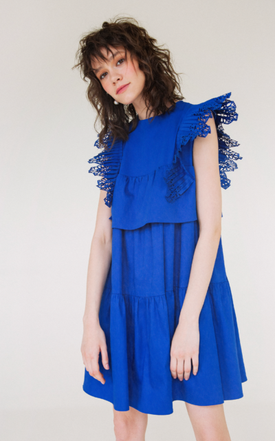Cotton Sleeveless Loose Dress With Laser Cut Frills Nadya Dzyak