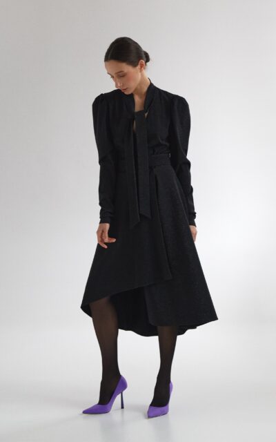 Midi Lurex Jersey Wrap Dress Black