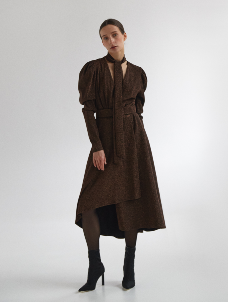 Midi Lurex Jersey Wrap Dress Bronze - Nadya Dzyak