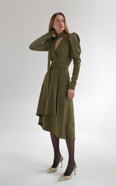 Midi Lurex Jersey Wrap Dress Gold Nadya Dzyak