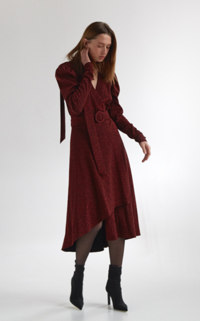 Midi Lurex Jersey Wrap Dress Red Nadya Dzyak