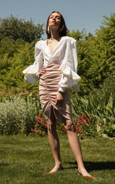 Pencil skirt with drawstrings