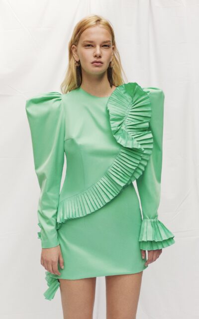 Straight mini dress with pleated decor