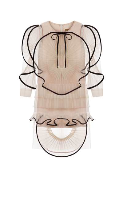 ND-Mini Long Poetry Tulle dress with contrast trimming in milky-white