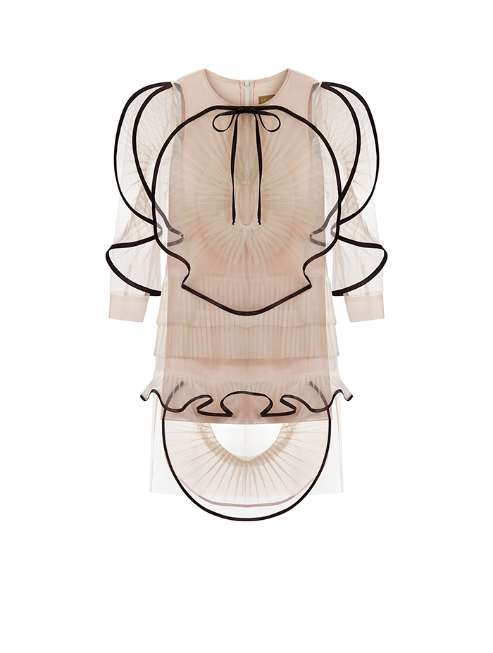 ND-Mini Long Poetry Tulle dress with contrast trimming in milky-white