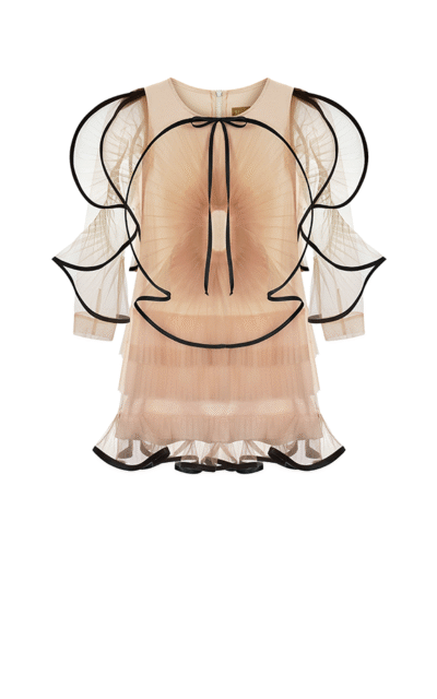 ND-MINI SHORT POETRY TULLE DRESS WITH CONTRAST TRIMMING IN BEIGE