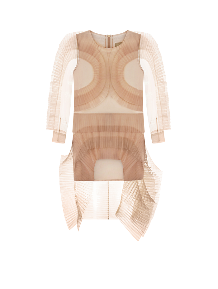 ND-MINI Long REVERIE RUFFLE TULLE DRESS IN BEIGE