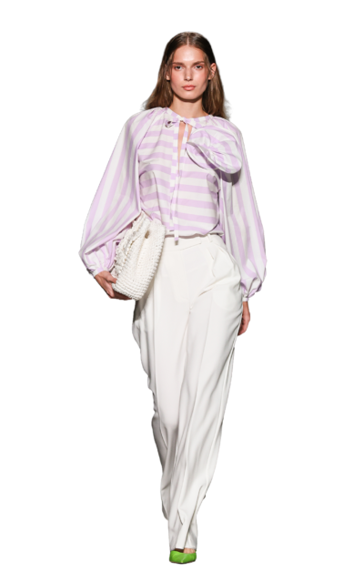 Striped V-Neck Blouse with Voluminous Sleeves