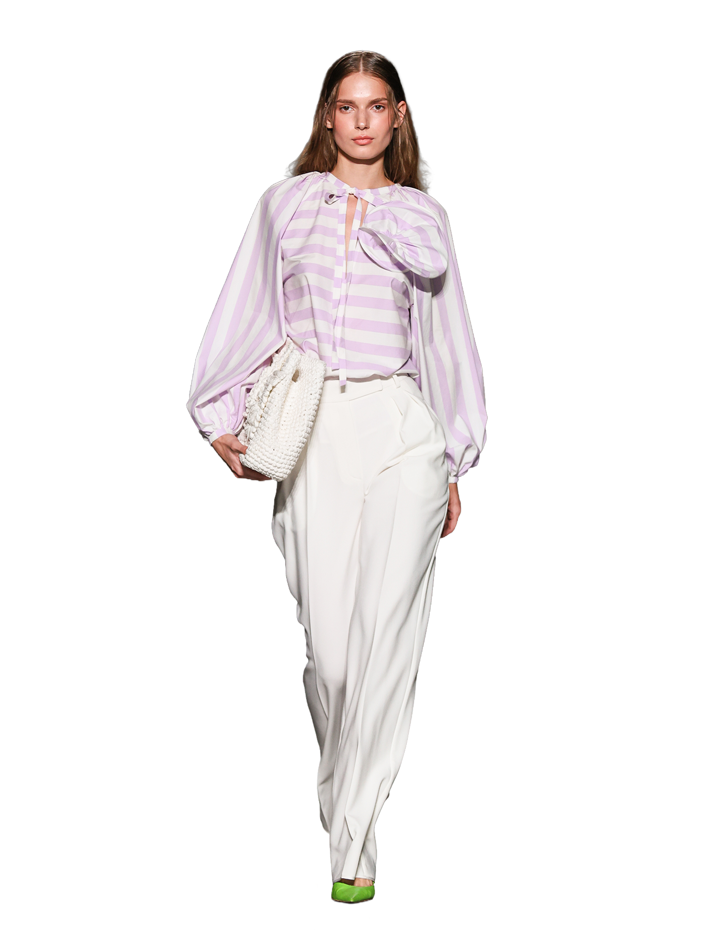 Striped V-Neck Blouse with Voluminous Sleeves