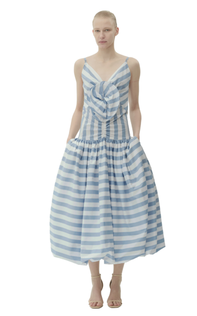 СУКНЯ МІДІ БЕЗ РУКАВІВ У БІЛО-БЛАКИТНУ СМУЖКУ