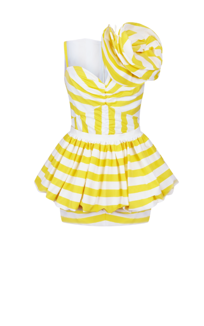 Peplum Mini Dress in Yellow and White Stripe