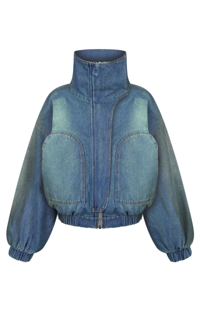 КОРОТКИЙ ДЖИНСОВИЙ БОМБЕР ІЗ ВИСОКИМ КОМІРОМ