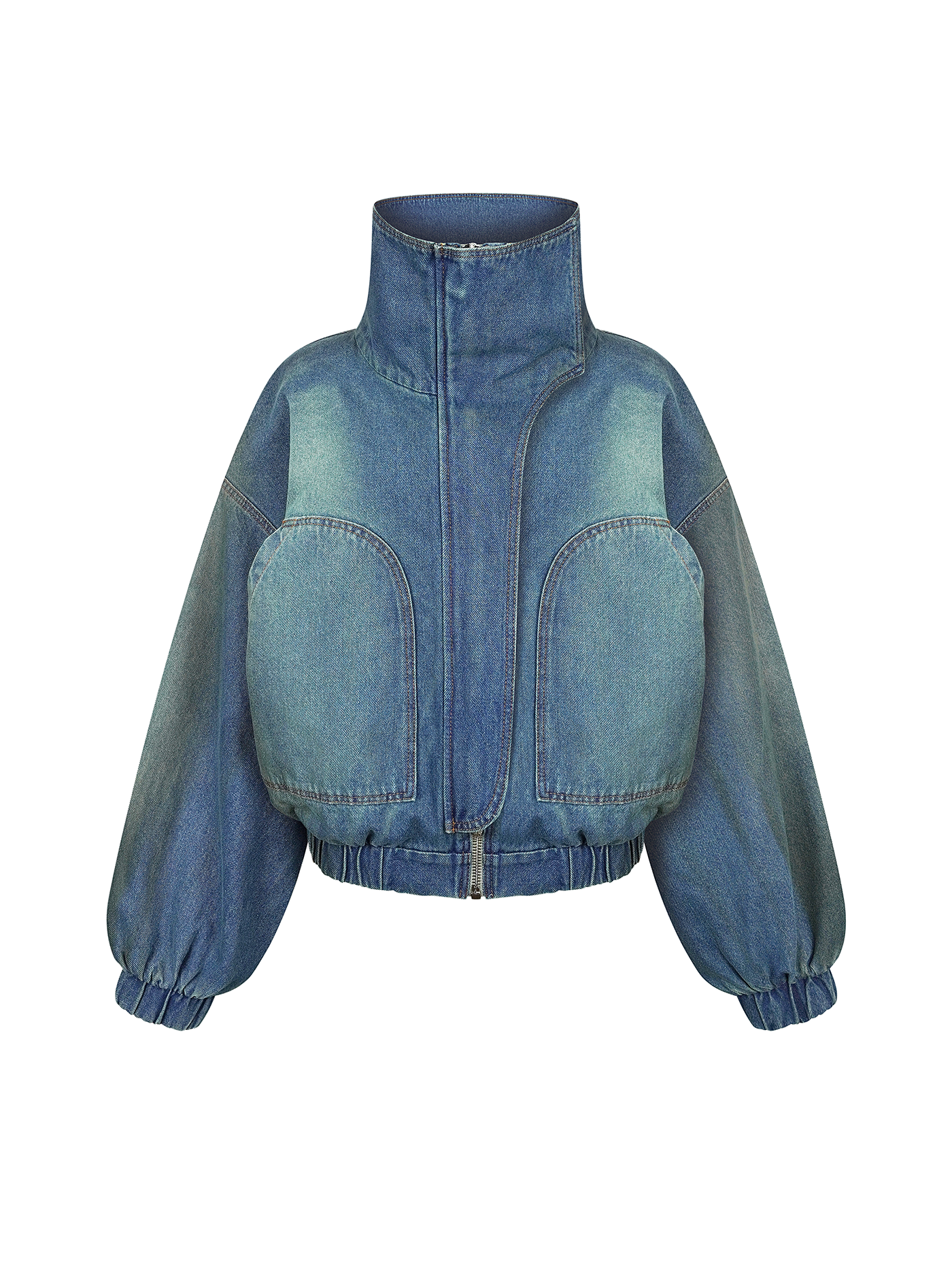 КОРОТКИЙ ДЖИНСОВИЙ БОМБЕР ІЗ ВИСОКИМ КОМІРОМ