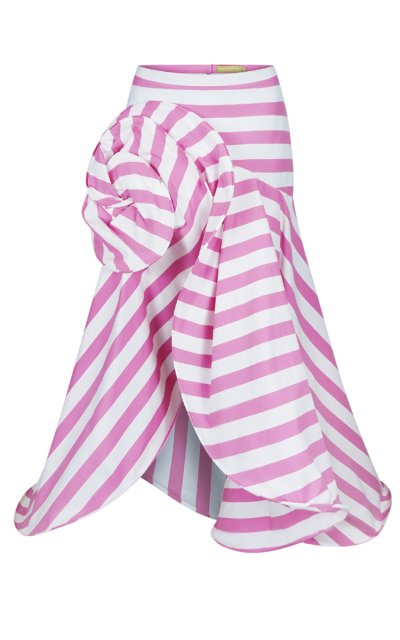 СПІДНИЦЯ МІДІ В РОЖЕВО-БІЛУ СМУЖКУ