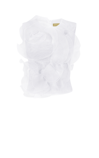 НАПІВПРОЗОРИЙ ТОП ІЗ КВІТКОВИМ ДЕКОРОМ У БІЛОМУ КОЛЬОРІ