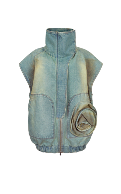 OVERSIZE ДЖИНСОВИЙ ЖИЛЕТ ІЗ ВИСОКИМ КОМІРОМ